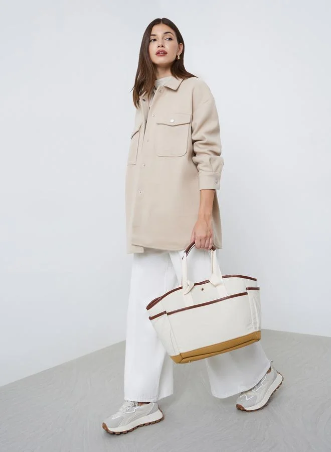 Styli Styli Beige Oversized Longline Shacket