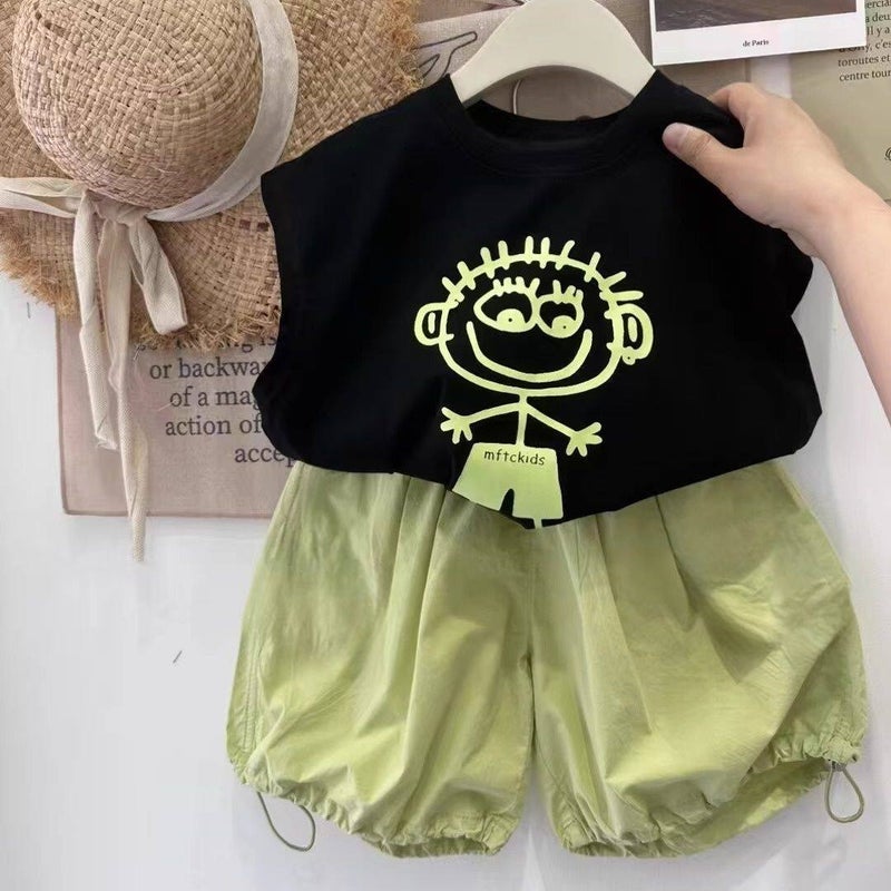 Boys' Cartoon Vest and Shorts Set - Image 1