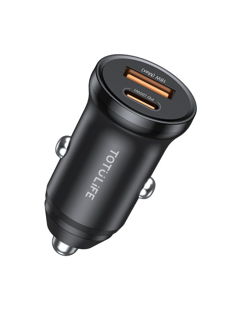توتو لايف شاحن سيارة سريع TOTU LIFE بقوة 20 واط، يدعم الشحن السريع PD و QC، صغير الحجم، بمنفذين USB-C و USB-A، متوافق مع أجهزة iPhone 17 و 16 Pro Max، و Samsung Galaxy S26 و S25 Ultra، و Huawei، و Xiaomi Honor، و Oppo، و Vivo، وسماعات Apple Watch - Image 3