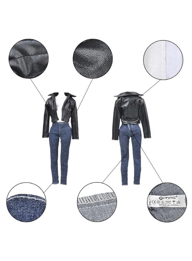 E-TING ETING Leather Coat Suit Cool Wild Motorcycle Style Couple Clothes for Dolls Girl - Image 1