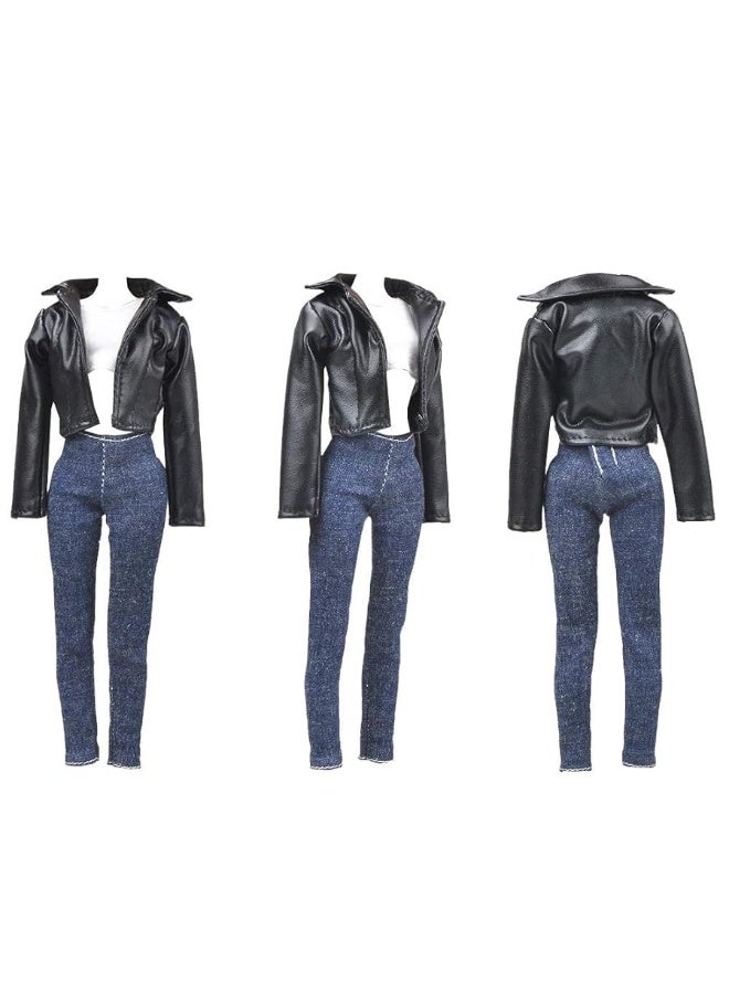 E-TING ETING Leather Coat Suit Cool Wild Motorcycle Style Couple Clothes for Dolls Girl - Image 3
