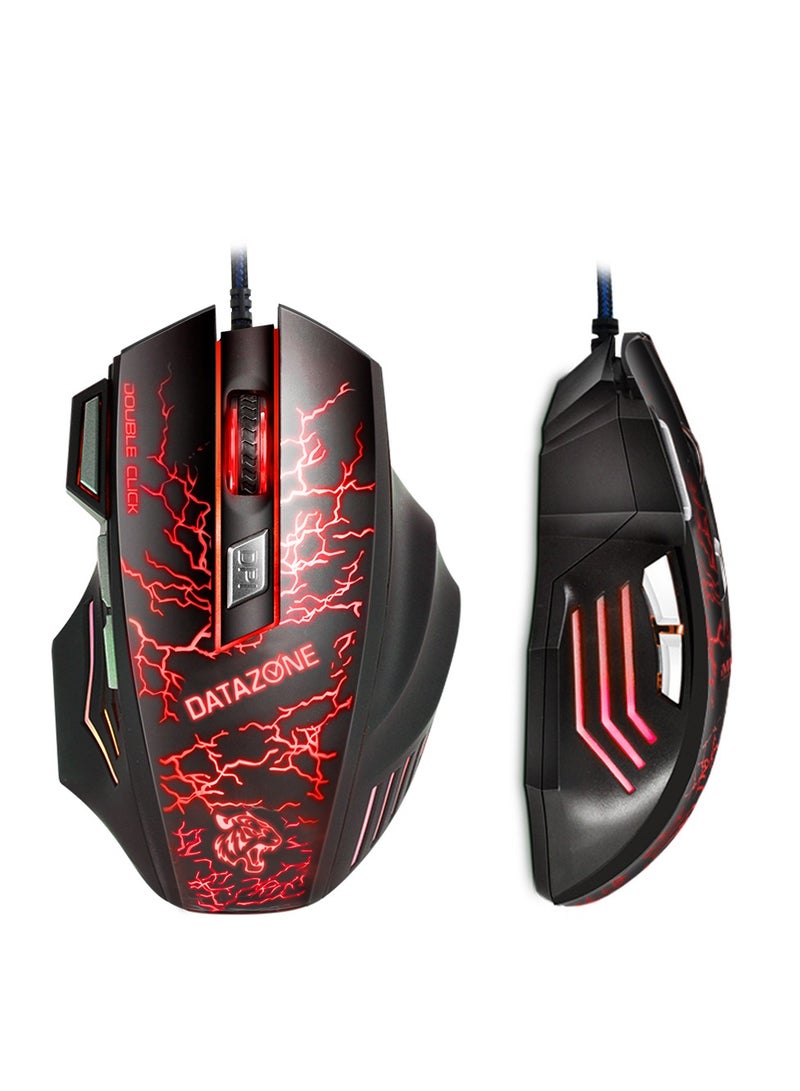 Datazone Wired Gaming Mouse in Black with Red Lighting and a Sleek, Modern Design  - Image 4
