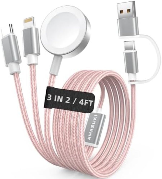 مستلزمات السفر، كابل USB‑C 3 في 2 لشحن ساعة آبل وآيفون - Image 2