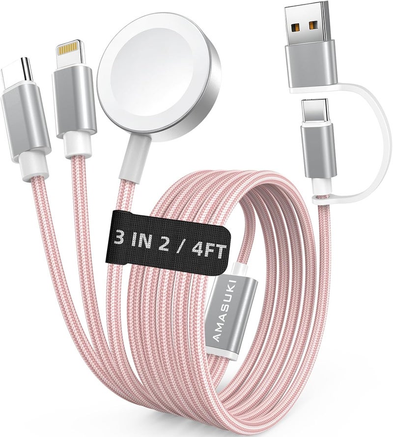 مستلزمات السفر، كابل USB‑C 3 في 2 لشحن ساعة آبل وآيفون - Image 1