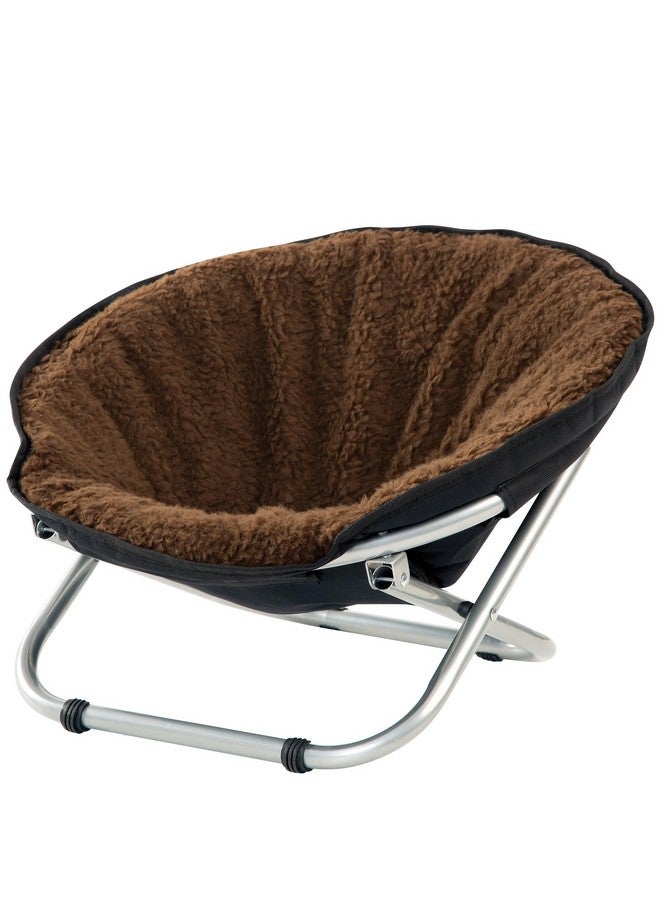 Etna Folding Pet Cozy Chair  Portable Round Fold Out Elevated Cat Bed  Brown Fleece Top Cushion  Papasan Chair For Small Dogs - Image 1