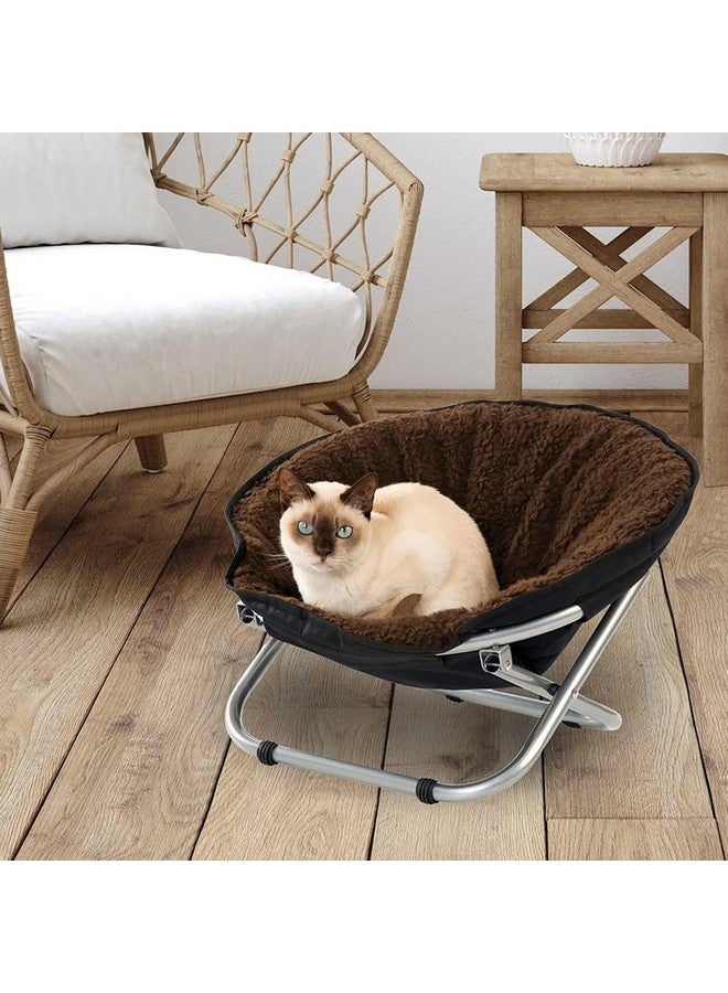 Etna Folding Pet Cozy Chair  Portable Round Fold Out Elevated Cat Bed  Brown Fleece Top Cushion  Papasan Chair For Small Dogs - Image 5