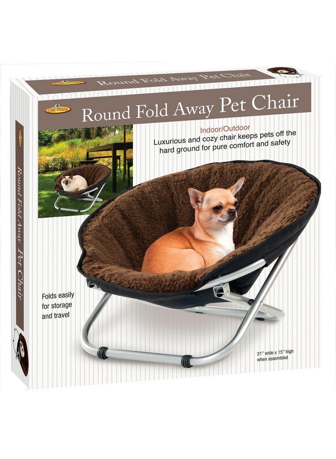 Etna Folding Pet Cozy Chair  Portable Round Fold Out Elevated Cat Bed  Brown Fleece Top Cushion  Papasan Chair For Small Dogs - Image 2