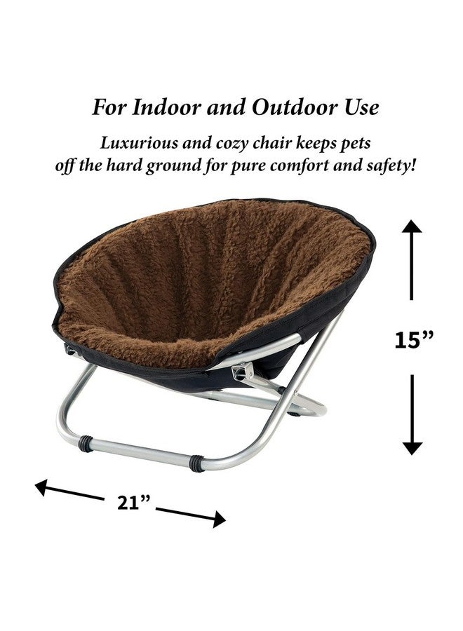 Etna Folding Pet Cozy Chair  Portable Round Fold Out Elevated Cat Bed  Brown Fleece Top Cushion  Papasan Chair For Small Dogs - Image 3