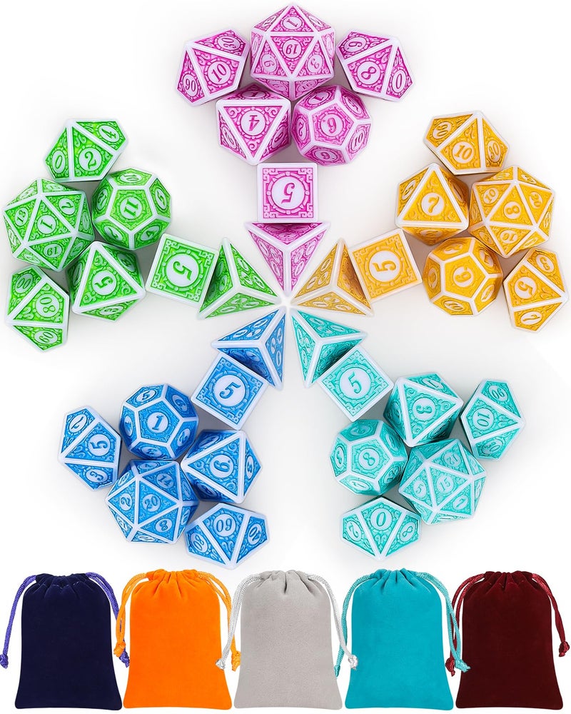 CiaraQ Polyhedral Dice Set - DND Role Playing Dice for Dungeons and Dragons RPG Table Games, Purple/Green/Yellow/Blue/Cyan, 35pcs - Image 1