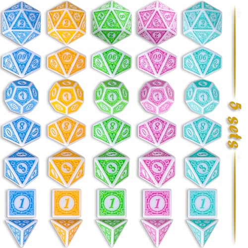 CiaraQ Polyhedral Dice Set - DND Role Playing Dice for Dungeons and Dragons RPG Table Games, Purple/Green/Yellow/Blue/Cyan, 35pcs - Image 2