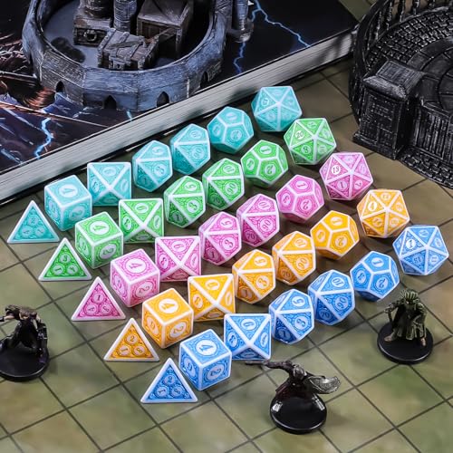 CiaraQ Polyhedral Dice Set - DND Role Playing Dice for Dungeons and Dragons RPG Table Games, Purple/Green/Yellow/Blue/Cyan, 35pcs - Image 4