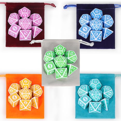 CiaraQ Polyhedral Dice Set - DND Role Playing Dice for Dungeons and Dragons RPG Table Games, Purple/Green/Yellow/Blue/Cyan, 35pcs - Image 3