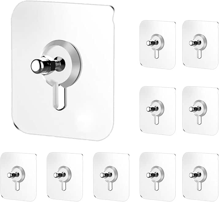 Everline Strong Nail Self Adhesive Photo Frame Sticky Screw Hooks Heavy Duty Holder Wall Hanger Hook for Hanging Clothes Without Drilling Transparent Pack of 10