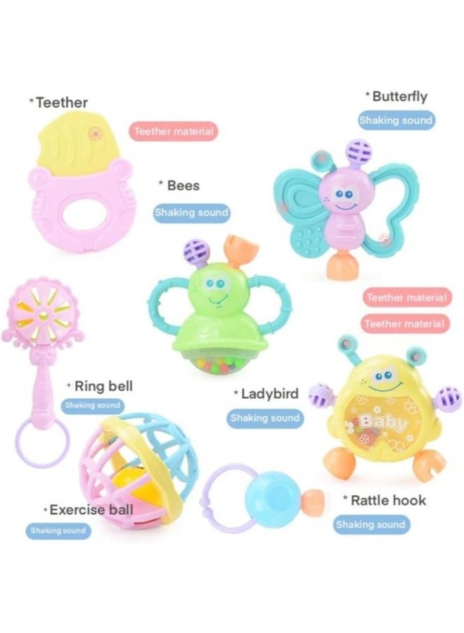 Baby Rattle & Teether Sensory Play Set (7 Pieces) - Safe & Stimulating Toys for Infant Development - Image 3