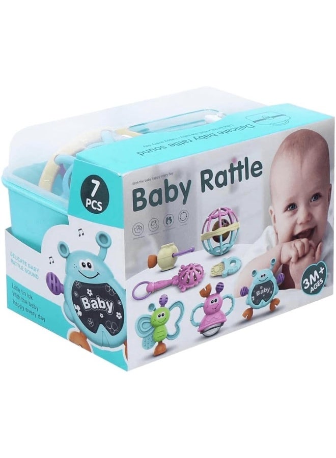Baby Rattle & Teether Sensory Play Set (7 Pieces) - Safe & Stimulating Toys for Infant Development - Image 4