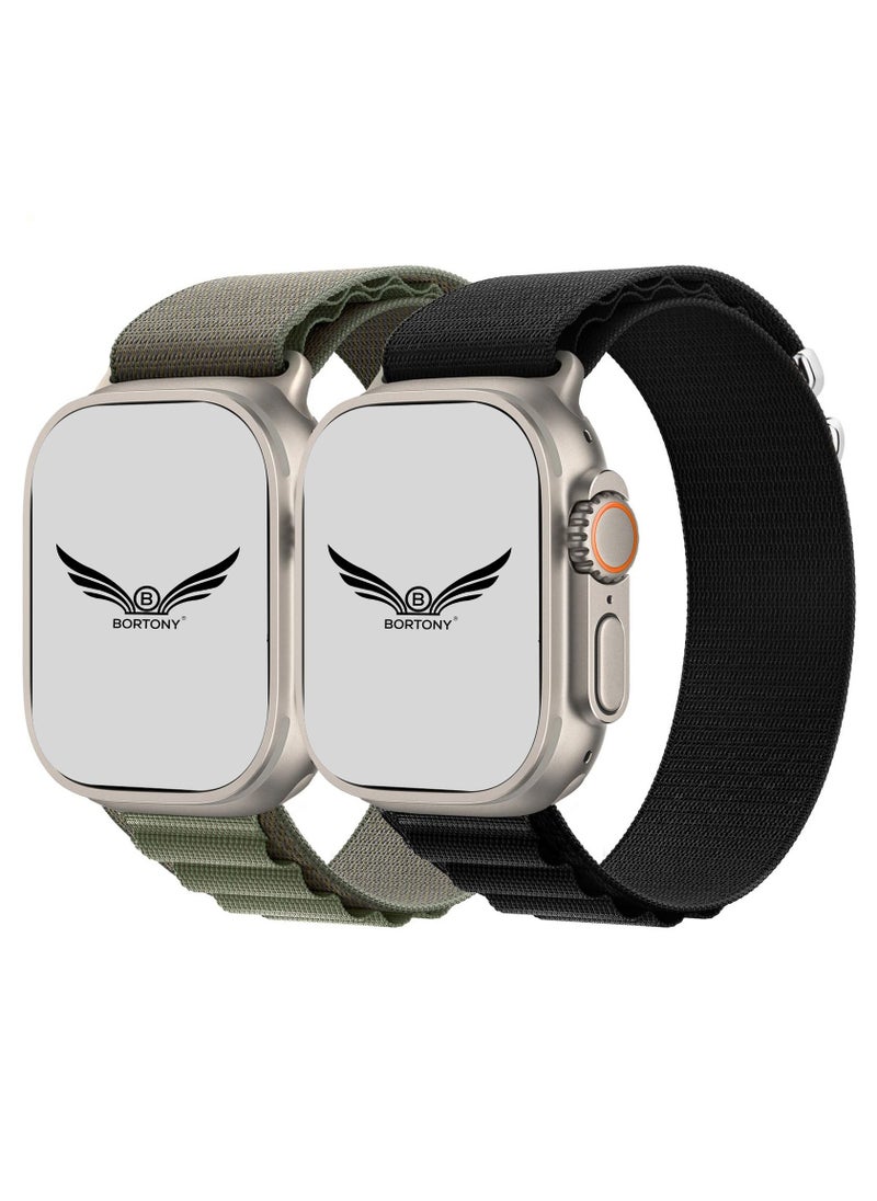 BORTONY Apple Watch Band Alpine Loop Band 38mm 40mm 41mm Pack of 2 for Men Women Nylon Woven Sport Strap Compatible with iWatch Series 8 Ultra 7 SE 6 5 4 3 2 1  - Image 1