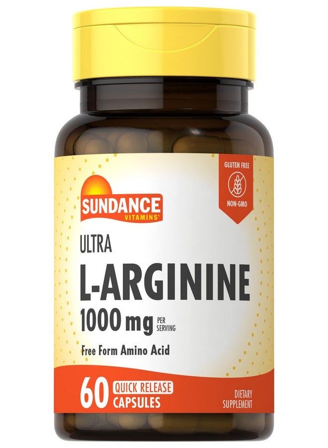 Sundance L-Arginine 1000mg Capsules | 60 Count | Free Form Amino Acid Supplement | Non-GMO and Gluten Free Supplement - Image 1
