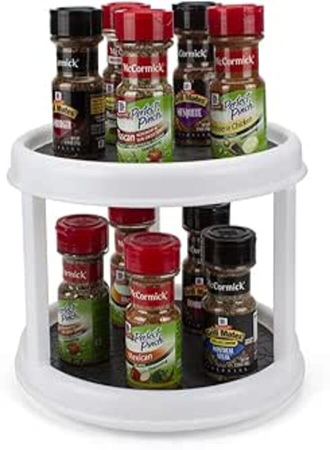WISH Lazy Susan Turntable Spice Organizer 2-Tier Non-Skid (32x27 cm) Spice Rack Cabinet Organizer 360° Rotation