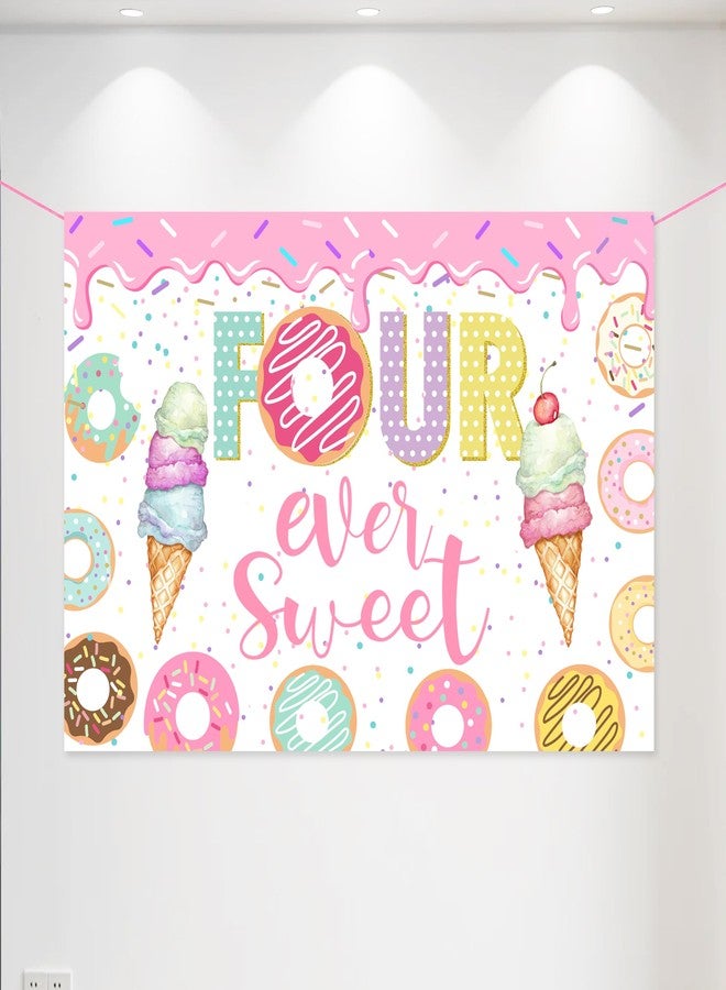 BEOXAGAR Donut 4th Birthday Party Banner, Pink, Standard Banner, Wall Mount, Celebrating Birthday, Indoor, Fruits Theme - Image 1