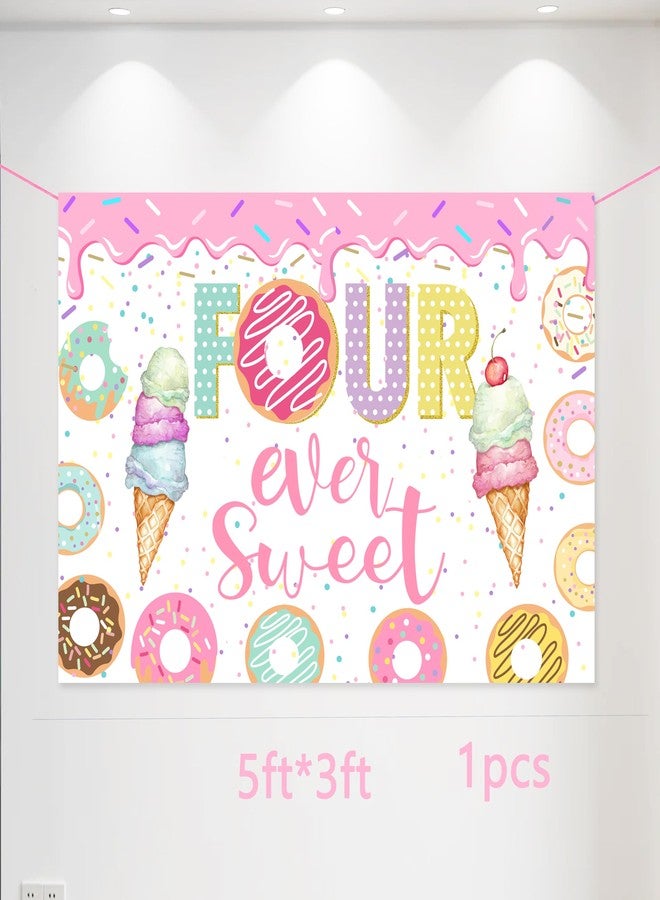 BEOXAGAR Donut 4th Birthday Party Banner, Pink, Standard Banner, Wall Mount, Celebrating Birthday, Indoor, Fruits Theme - Image 3