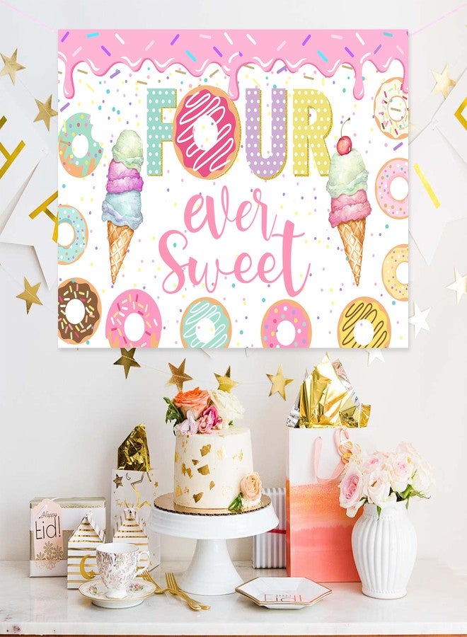 BEOXAGAR Donut 4th Birthday Party Banner, Pink, Standard Banner, Wall Mount, Celebrating Birthday, Indoor, Fruits Theme - Image 4