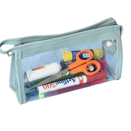 AQBAH ABS Large Capacity Big Pencil Pouch For Girls & Boys, Transparent Pen Bag Organizer For School, Collage, Office, Cute Cosmetic Bag For Girls, Multi-Purpose Stationary Bag Pack Of 1 (Green) - Image 1