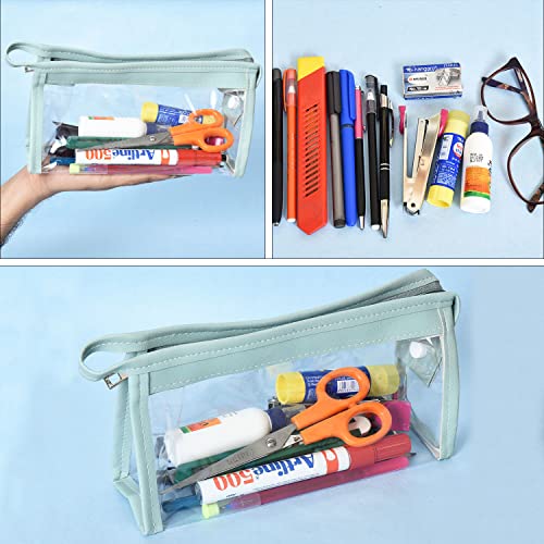 AQBAH ABS Large Capacity Big Pencil Pouch For Girls & Boys, Transparent Pen Bag Organizer For School, Collage, Office, Cute Cosmetic Bag For Girls, Multi-Purpose Stationary Bag Pack Of 1 (Green) - Image 4