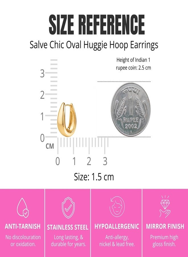 Salve Chic Chunky Oval Huggie Hoop Earrings for Women Fashion | Stylish Trendy Latest Gold Bali Western Dainty Ear Accessories | Korean Earrings for Girls | Valentine's Gift for Girlfriend - Image 5