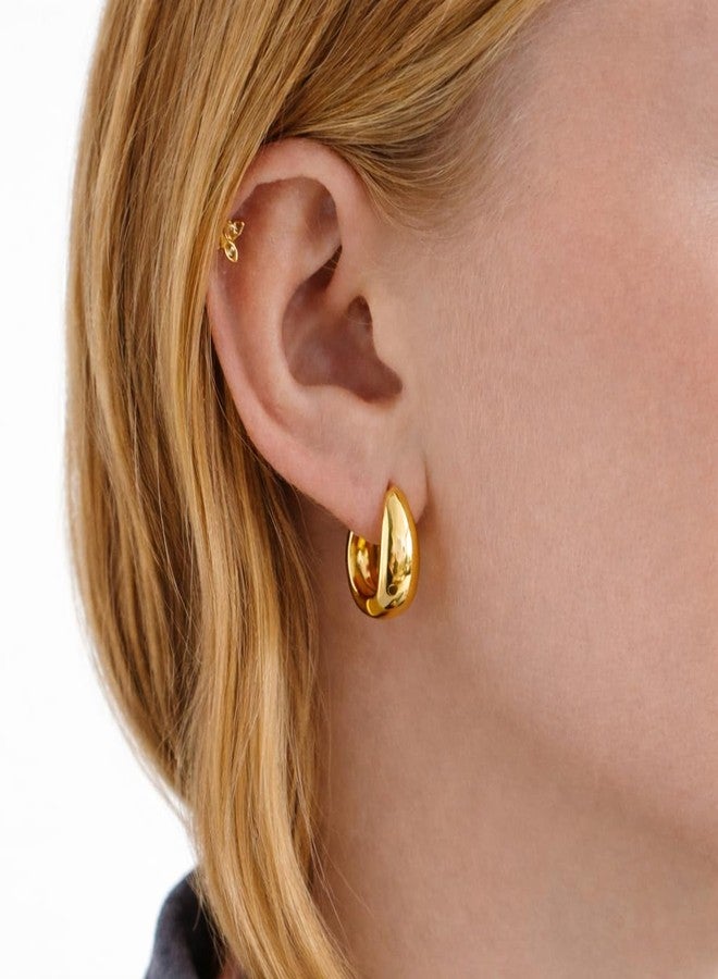 Salve Chic Chunky Oval Huggie Hoop Earrings for Women Fashion | Stylish Trendy Latest Gold Bali Western Dainty Ear Accessories | Korean Earrings for Girls | Valentine's Gift for Girlfriend - Image 3