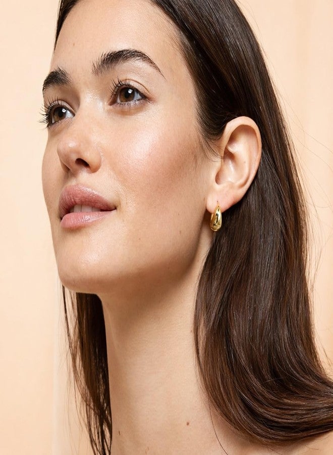 Salve Chic Chunky Oval Huggie Hoop Earrings for Women Fashion | Stylish Trendy Latest Gold Bali Western Dainty Ear Accessories | Korean Earrings for Girls | Valentine's Gift for Girlfriend - Image 4