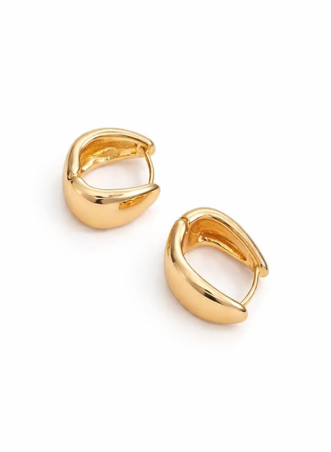 Salve Chic Chunky Oval Huggie Hoop Earrings for Women Fashion | Stylish Trendy Latest Gold Bali Western Dainty Ear Accessories | Korean Earrings for Girls | Valentine's Gift for Girlfriend - Image 2