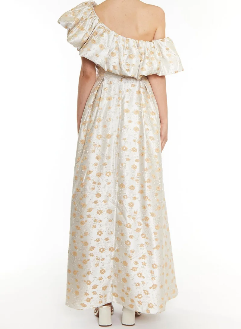 ترو ديكادينس Blake Cream Gold Jacquard Puff One Shoulder Maxi-Dress