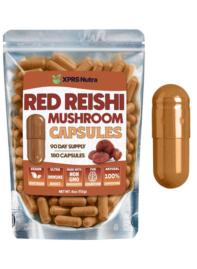 XPRS Nutra Reishi Mushroom Capsules - 180 Count Red Reishi Mushroom Capsules - 3 Month Supply Real Mushrooms Reishi Supplement Pills for Cognitive and Immune Boost - Mushroom Reishi Hongo Reishi Organico - Image 1