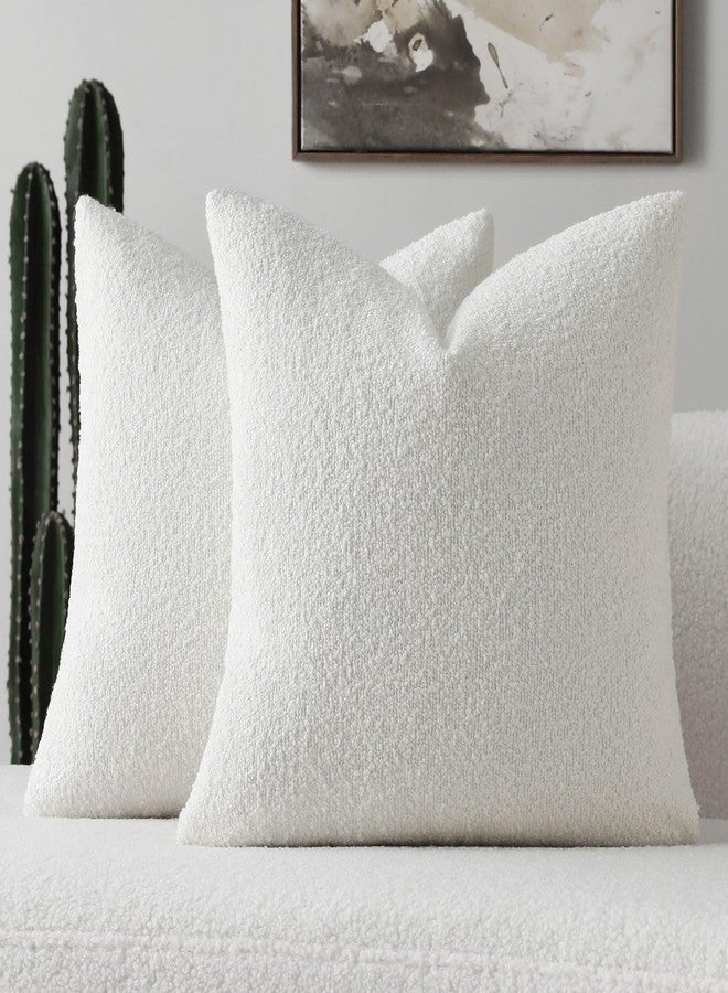 FUTEI Pack of 2 White Decorative Throw Pillow Covers 18x18 Inch Soft Cozy Solid Boucle Textured Cushion Case,Modern Home Decor for Couch Bed Living Room - Image 1