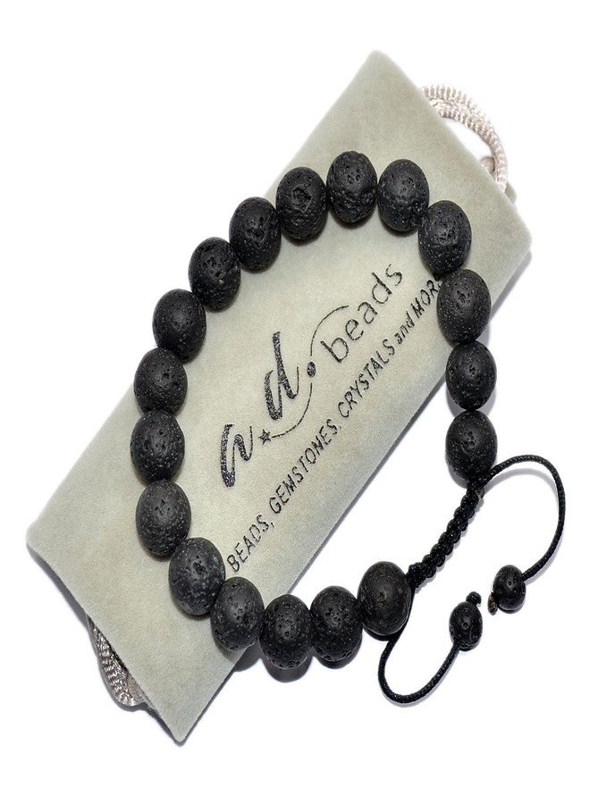 AD Beads Natural 10mm Gemstone Bracelets Healing Power Crystal Macrame Adjustable 7-9 Inch (Black Lava) - Image 2