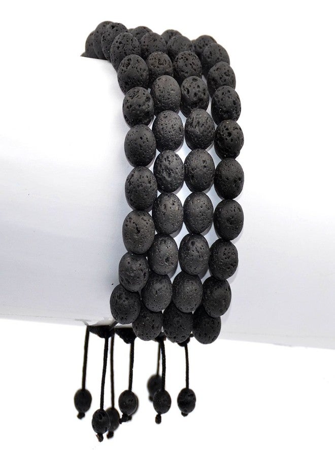 AD Beads Natural 10mm Gemstone Bracelets Healing Power Crystal Macrame Adjustable 7-9 Inch (Black Lava) - Image 3