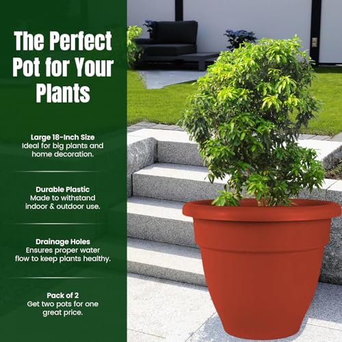 IMAGINEA 18 Inch Flower Pot for Home Decoration | Big Size Plastic Pot for Living Room, Office | Gamla for Plants | Planter Pots for Balcony | Large Pots for Garden | Plant Pot (Pack of 2) - Image 4