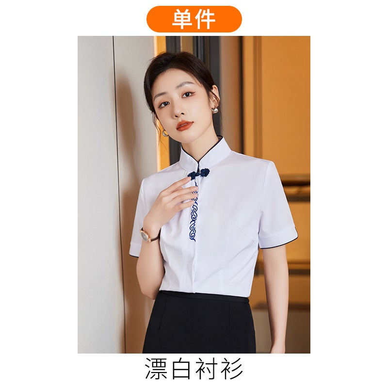 [Retro Collar] Business Dress Blue Shirt Womens Summer Jewelry Store Front Desk Attendant Tooling Work Clothes Black Dress  - Image 2