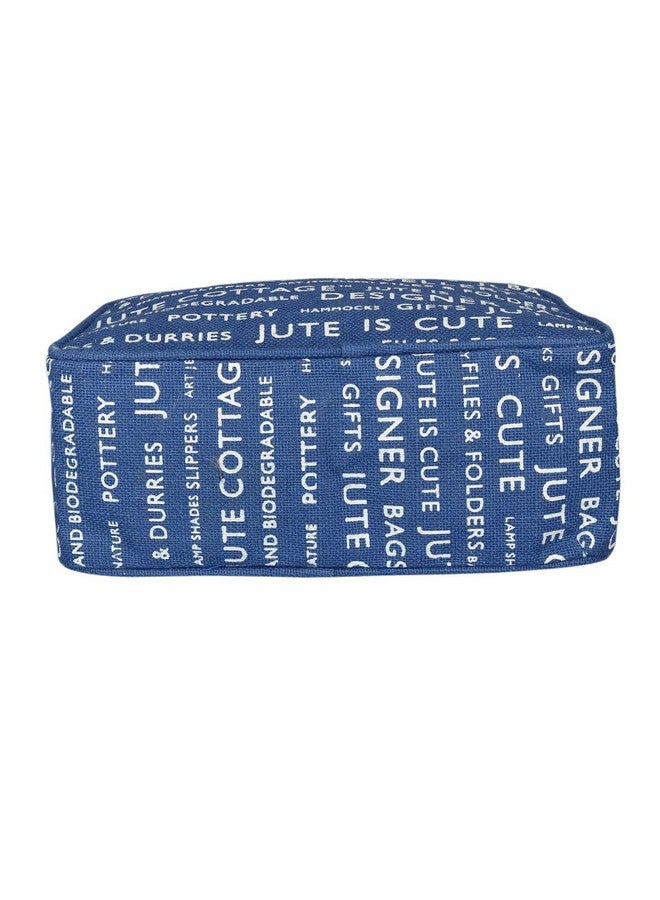 Jute Cottage Jute Bags for Lunch for Women and Men | Jute Grocery Bag | Jute Carry Bag | Jute Tiffin Bags | Jute Bags with zip | Printed Jute Bag Print - Blue - Image 5