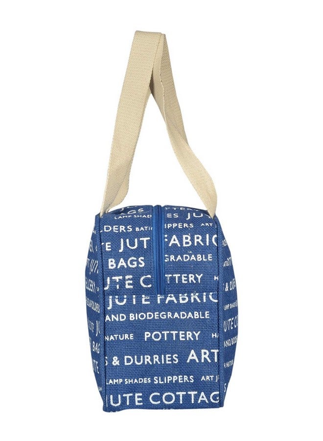 Jute Cottage Jute Bags for Lunch for Women and Men | Jute Grocery Bag | Jute Carry Bag | Jute Tiffin Bags | Jute Bags with zip | Printed Jute Bag Print - Blue - Image 4