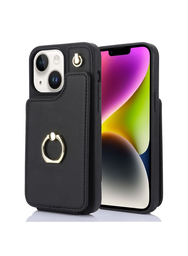 BGM Case Cover For iPhone 14 Plus YM005 Skin Feel Card Bag Phone Case with Long Lanyard Black