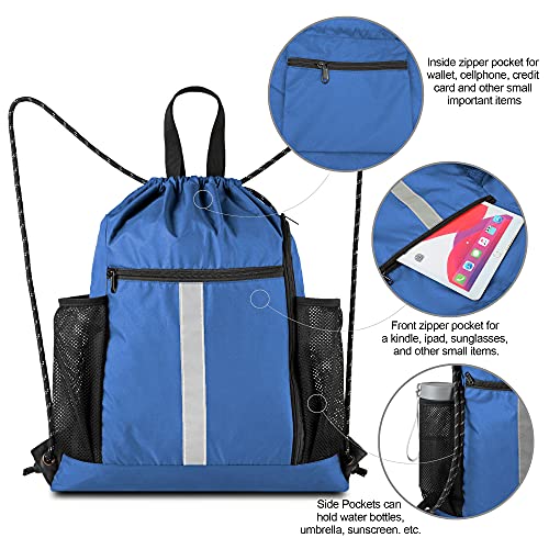 BeeGreen Royal Blue String Backpack Bag Cinch Sack with Shoe Compartment and Two Side Mesh Pockets Lightweight Sturdy Drawstring Gym Sackpack 1 Pack for Unisex - Image 5