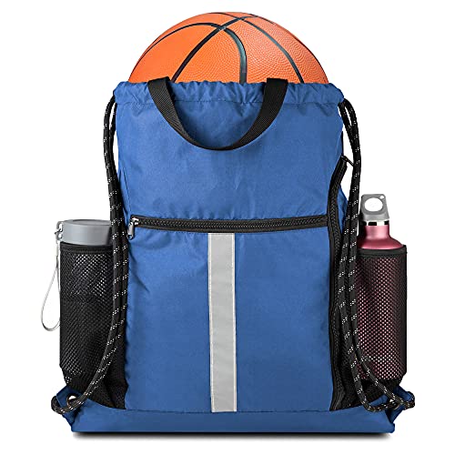 BeeGreen Royal Blue String Backpack Bag Cinch Sack with Shoe Compartment and Two Side Mesh Pockets Lightweight Sturdy Drawstring Gym Sackpack 1 Pack for Unisex - Image 1