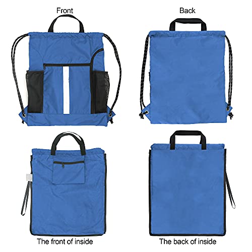 BeeGreen Royal Blue String Backpack Bag Cinch Sack with Shoe Compartment and Two Side Mesh Pockets Lightweight Sturdy Drawstring Gym Sackpack 1 Pack for Unisex - Image 4