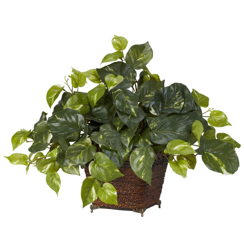 Nearly Natural Pothos with Coiled Rope Planter Silk Plant - Image 5