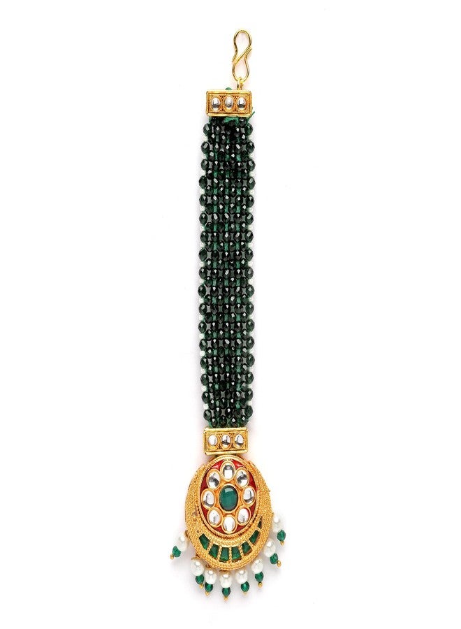 KENNICE Gold-Plated Stones & Beads studded-beaded Meenakari Crescent Shaped Maang Tikka - Image 2