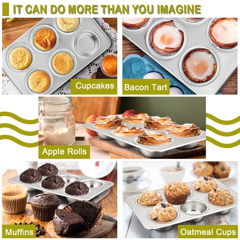 P&P CHEF Muffin Pan Cupcake Baking Pan  P&P Chef 6-Cups Mini Stainless Steel Muffin Tray  Metal Cupcake Pan For Cake Tart Brownie Quiche  Food Safety & Heavy Duty  Easy Release & Dishwasher Safe - Image 4