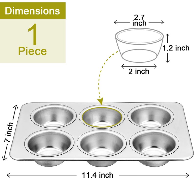 P&P CHEF Muffin Pan Cupcake Baking Pan  P&P Chef 6-Cups Mini Stainless Steel Muffin Tray  Metal Cupcake Pan For Cake Tart Brownie Quiche  Food Safety & Heavy Duty  Easy Release & Dishwasher Safe - Image 2