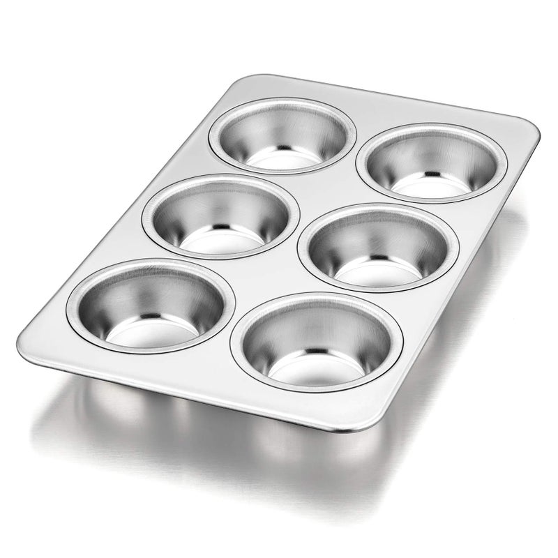P&P CHEF Muffin Pan Cupcake Baking Pan  P&P Chef 6-Cups Mini Stainless Steel Muffin Tray  Metal Cupcake Pan For Cake Tart Brownie Quiche  Food Safety & Heavy Duty  Easy Release & Dishwasher Safe - Image 1