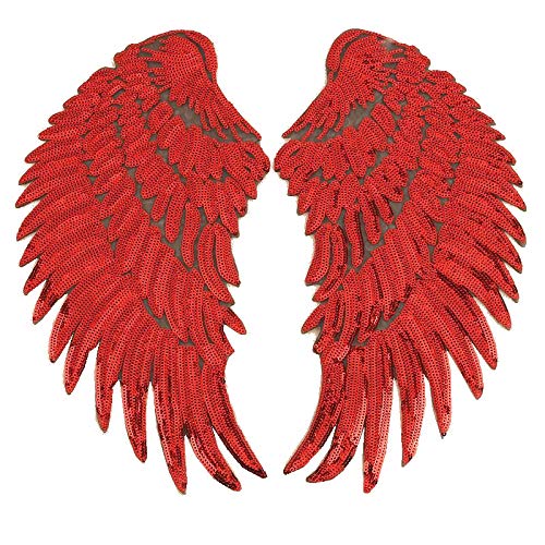 1 Pair Fashion Dazzling Color Angel Wings Sequins Patches for Clothing Ironon Embroidered Patch Motif Applique DIY Xmas Accessories105X47inch